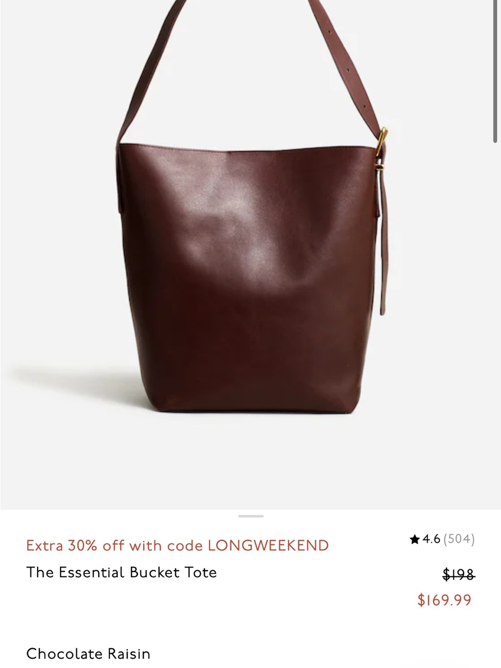 Madewell Essential 100% Leather Bucket Tote - Chocolate Raisin